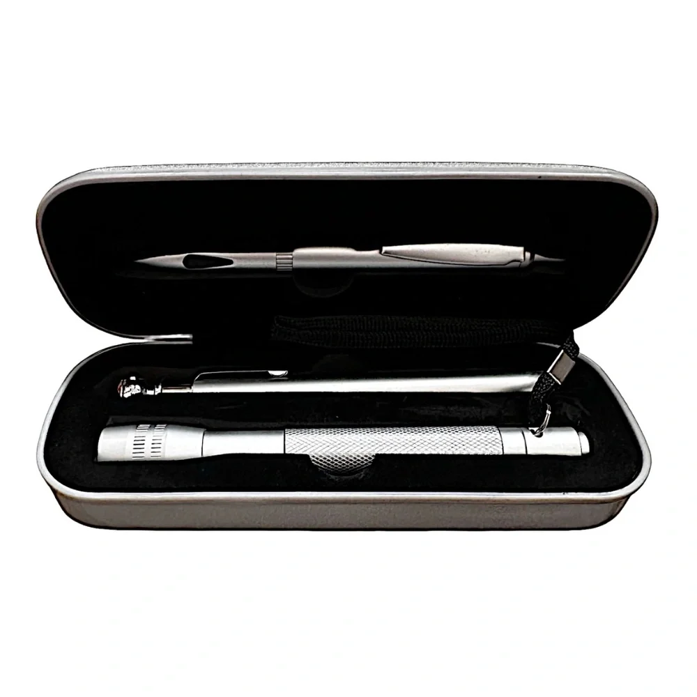 J.D. POWER Gift Set Pen / Tire Pressure Gauge & Flashlight w/ Hard Silver Case